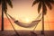 Tranquil Hammock Scene: Summer Vacation Paradise with Ocean View and Sunset Sky