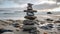 Tranquil harmony in stacked rock cairn arrangement generated by AI