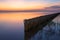 Tranquil image photo of sunset or evening time at sea or ocean. at Bang poo, Samutprakan, Thailand.