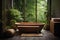 A tranquil Japanese bathroom featuring a deep, wooden soaking tub (ofuro).