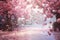 Tranquil Japanese cherry blossom garden with