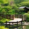 A tranquil Japanese garden with a traditional wooden bridge over a koi pond5, Generative AI