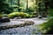 Tranquil Japanese Zen garden with meticulously raked gravel, lush greenery, and stone elements, representing peace and harmony.