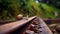 Tranquil Journey: Closeup of a Snail on a Rail