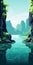 Tranquil Lagoon: Minimalistic Water And Forest Landscape Wallpaper