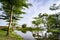 Tranquil lake surrounded As-Salam Mosque located in Malaysia