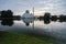 Tranquil lake surrounded As-Salam Mosque located in Selangor, Malaysia