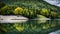 Tranquil Lakeside Park A Tree-Covered Mountain View