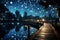 tranquil lakeside retreat wooden dock under starry night sky with full moon reflection