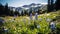 Tranquil landscape of a green meadow in the alps