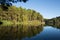 Tranquil landscape at a lake, with the vibrant sky