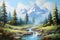 Tranquil Landscape mountain river. Generate Ai