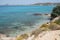 Tranquil landscape with view over the blue sea at Mikri Viglia, Naxos, Greece.