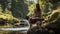 Tranquil Landscapes: A Young Woman And Her Dog Exploring A Creek