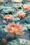 Tranquil lotus flowers blooming on serene water