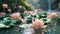 Tranquil lotus pond with sparkling water drops