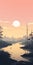 Tranquil Marsh: Minimalistic Anime-inspired Landscape Wallpaper