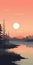 Tranquil Marsh: Minimalistic Sunset Landscape Drawing