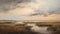 Tranquil Marshy Landscape Painting With Moving Cloud