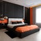 Tranquil Minimalism: Black and Orange Bedroom Interior Design