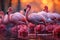 Tranquil moment Graceful flamingos wade, casting enchanting reflections below