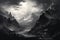 Tranquil Monochrome art of moon in mountain hills. Generate ai