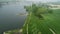 Tranquil morning landscape, riverbanks and ships