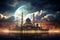 Tranquil Mosque clouds moon. Generate Ai