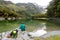 Tranquil mountain lake Mackenzie at the famous Routeburn Track, New Zealand