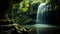 Tranquil nature oasis. majestic waterfall amidst serene park with abundant greenery