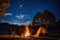 A tranquil night under the stars as a family enjoys stargazing at their campsite