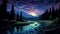 Tranquil Nightscape A Colorful Impressionistic Landscape With Mountains And Creek