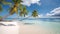 Tranquil Oasis: Serene Beach Scene with Crystal Clear Water and Lush Trees