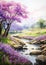 Tranquil Oasis: A Serene Landscape of Green Fields, Purple Bloom