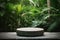 Tranquil Oasis Stone Podium in Tropical Garden. Generative AI