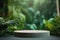 Tranquil Oasis Stone Podium in Tropical Garden. Generative AI