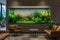 Tranquil Office Aquarium: A Touch of Nature: Vibrant, well-maintained aquascape in an office lounge, providing a natural and