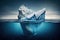 A tranquil and peaceful underwater scene of a gigantic iceberg floating in the vast ocean