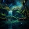 Tranquil Pond with Celestial Waterfall