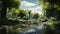 a tranquil pond surrounded by willows