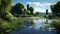 a tranquil pond surrounded by willows