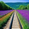 Tranquil Railway Nestled Within A Vibrant Field Of Purple