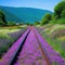 Tranquil Railway Nestled Within A Vibrant Field Of Purple