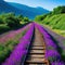 Tranquil Railway Nestled Within A Vibrant Field Of Purple