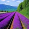 Tranquil Railway Nestled Within A Vibrant Field Of Purple