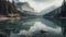 Tranquil reflection of majestic mountain in Moraine Lake generated by AI