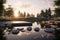 Tranquil Reflection Pond with Memorial Stones A