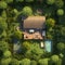 Tranquil Retreat in a Forest from a Bird's Eye View