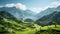 Tranquil rice terraces cascading down lush hillsides. Ai Generated.NO.01