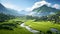Tranquil rice terraces cascading down lush hillsides. Ai Generated.NO.04